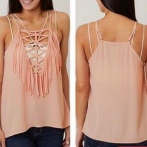 Women’s Buckle BKE Red Peach Fringe Tank-Top Medium